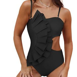 Women One Piece Swimsuit Flounce Swimwear Hole Out Bathing Suit XL